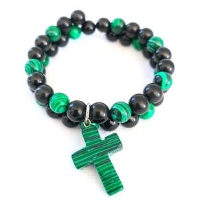 Piece #465 "Foundations" Blackstone & Malachite Adjustable Bangle Bracelet